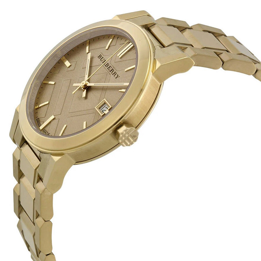Burberry Unisex Watch Stainless Steel Gold Strap With Gold Dial BU9033 The City