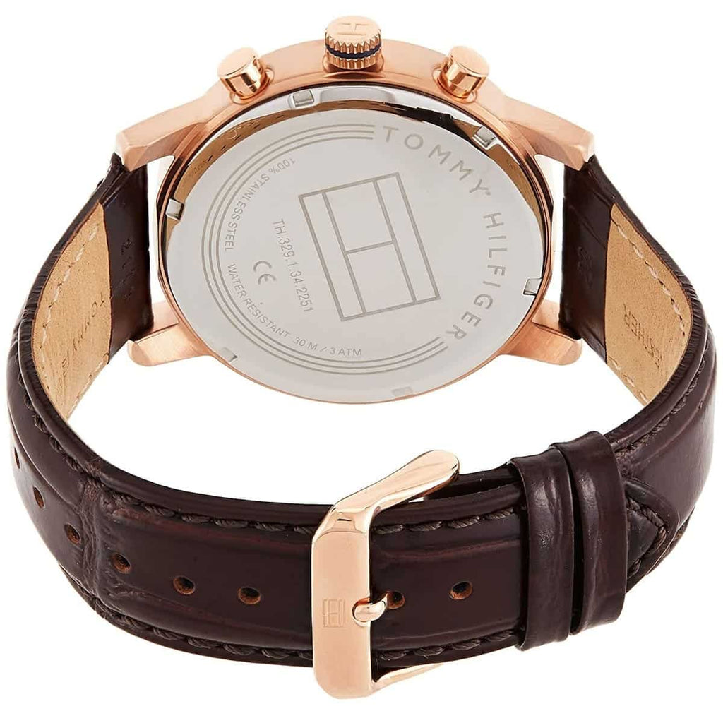 Tommy Hilfiger Men’s Watch Leather Brown Strap With Blue Dial And Gold Case 1791399