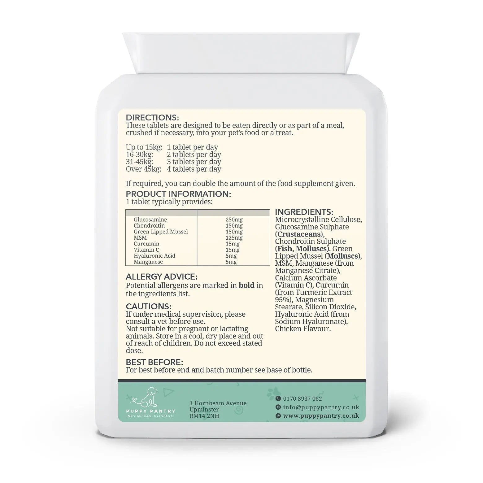 Joint Support Tablets – Chicken (120 Pack)
With glucosamine, chondroitin & MSM for mobility & comfort at all ages