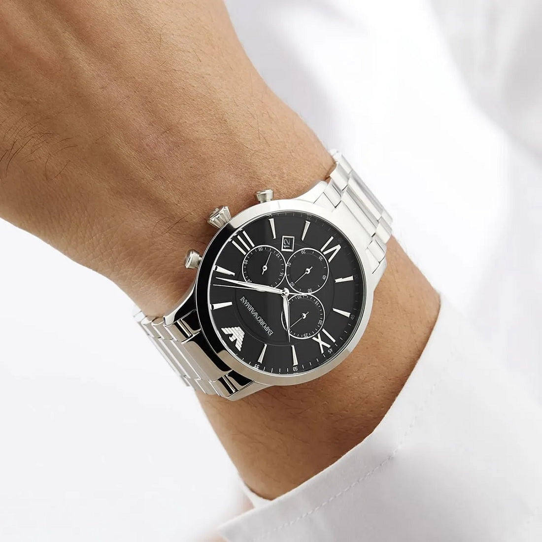 Emporio Armani Men's Watch Stainless Steel Silver Strap With Black Dial AR11208 Giovanni