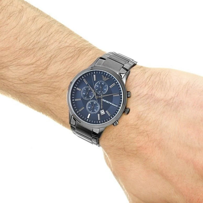 Emporio Armani Mens Watch Stainless Steel Grey Strap & Blue Dial AR11215 Renato