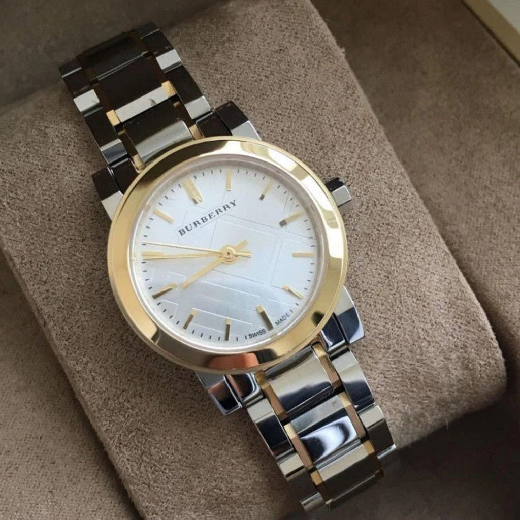 Burberry Women’s Watch Stainless Steel Silver & Gold Tone Strap With Gold Dial And Gold Case BU9217 The City