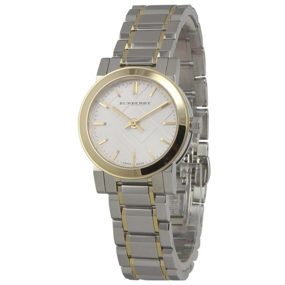 Burberry Women’s Watch Stainless Steel Silver & Gold Tone Strap With Gold Dial And Gold Case BU9217 The City