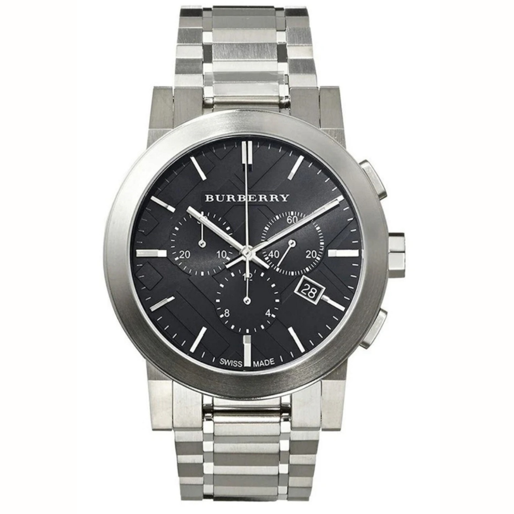 Burberry Men’s Watch Stainless Steel Silver Bracelet With Black Dial BU9351 The City