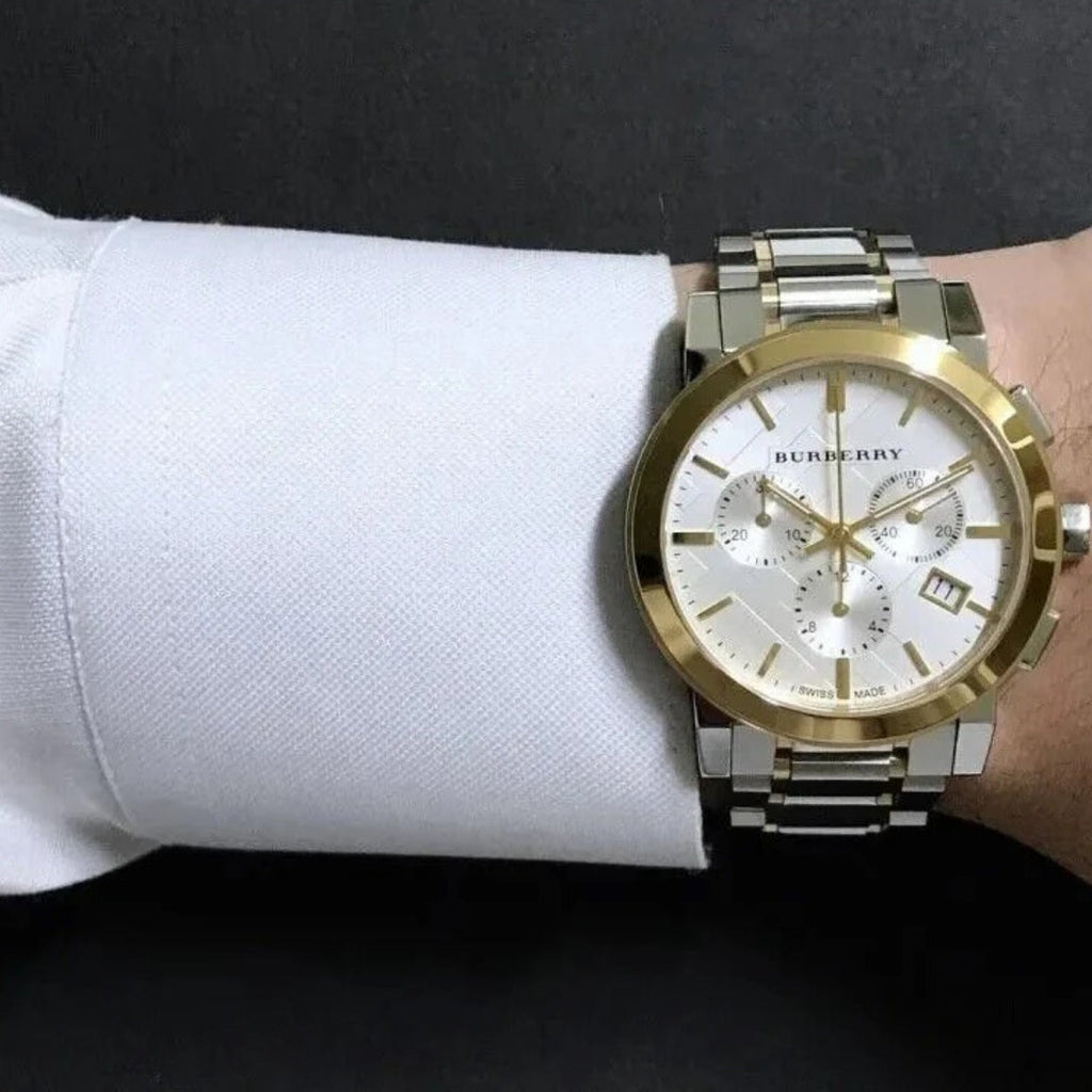 Burberry Unisex Watch Stainless Steel Two Tone Silver & Gold Strap With Silver Dial BU9751 The City Collection