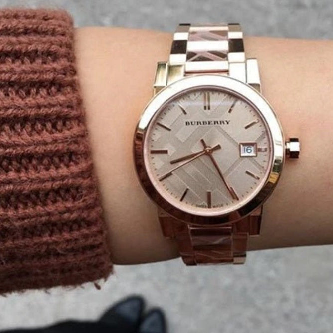 Burberry Women’s Watch Stainless Steel Rose Gold Strap With Rose Gold Dial BU9146 The City