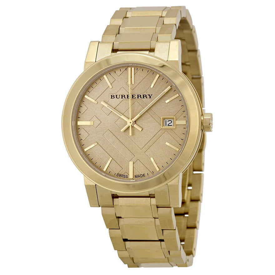 Burberry Unisex Watch Stainless Steel Gold Strap With Gold Dial BU9033 The City