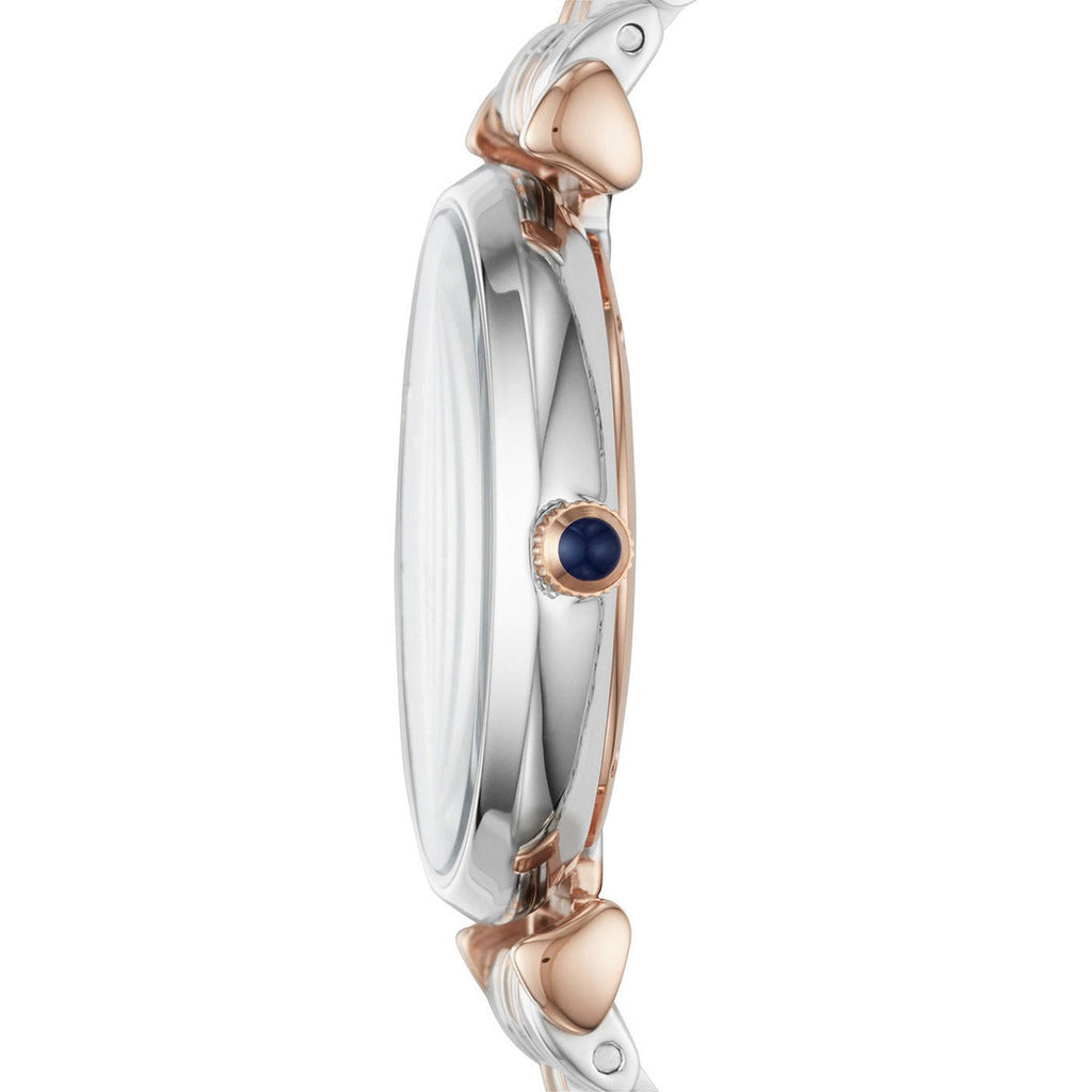 Emporio Armani Women's Watch Stainless Steel Two-Tone Silver & Rose Gold Strap With Blue Dial AR11092 Gianni T-Bar