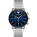 Emporio Armani Men's Watch Stainless Steel Silver Strap With Blue Dial AR11238 Aviator