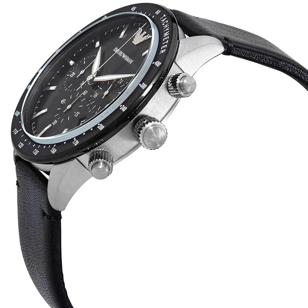 Emporio Armani Men's Watch Black Leather Strap With Black Dial AR11243 Mario
