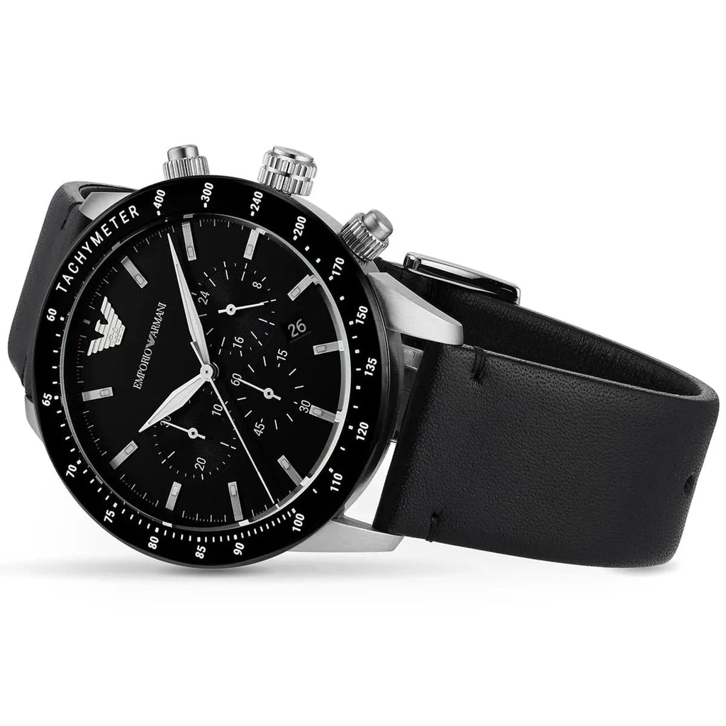 Emporio Armani Men's Watch Black Leather Strap With Black Dial AR11243 Mario
