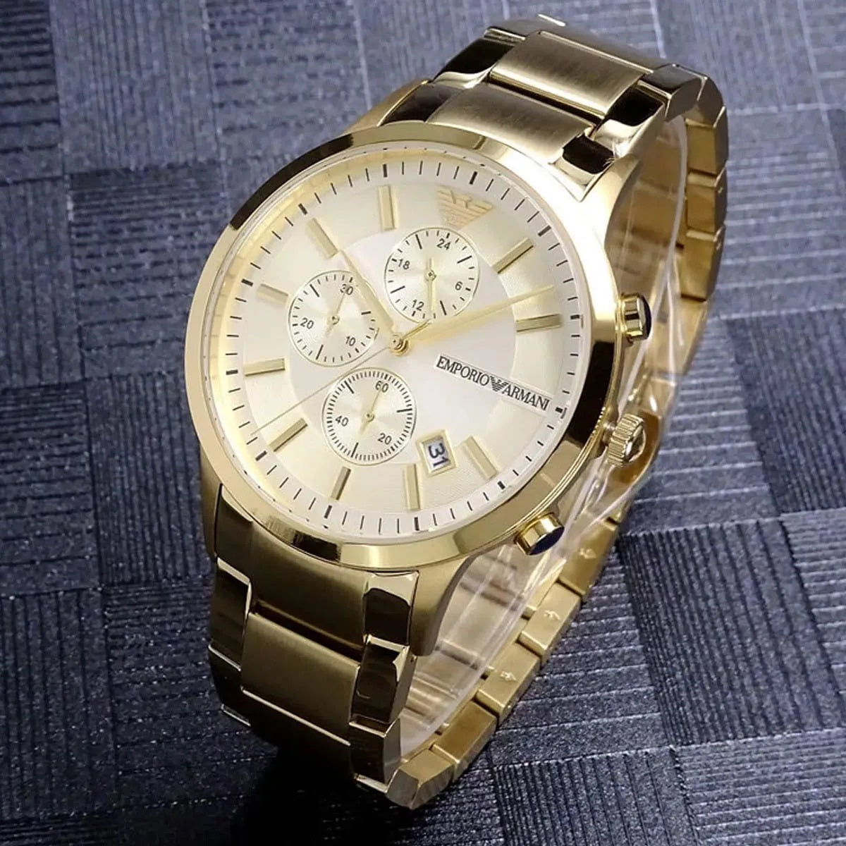 Emporio Armani Men's Watch Stainless Steel Gold Strap With Silver Dial AR11332 Renato