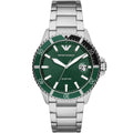 Emporio Armani Men's Watch Stainless Steel Silver Strap & Green Dial AR11338 Diver