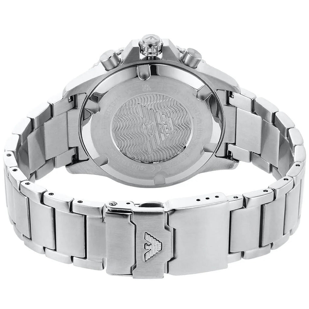 Emporio Armani Men's Watch Stainless Steel Silver Bracelet & Black Dial AR11360 Diver