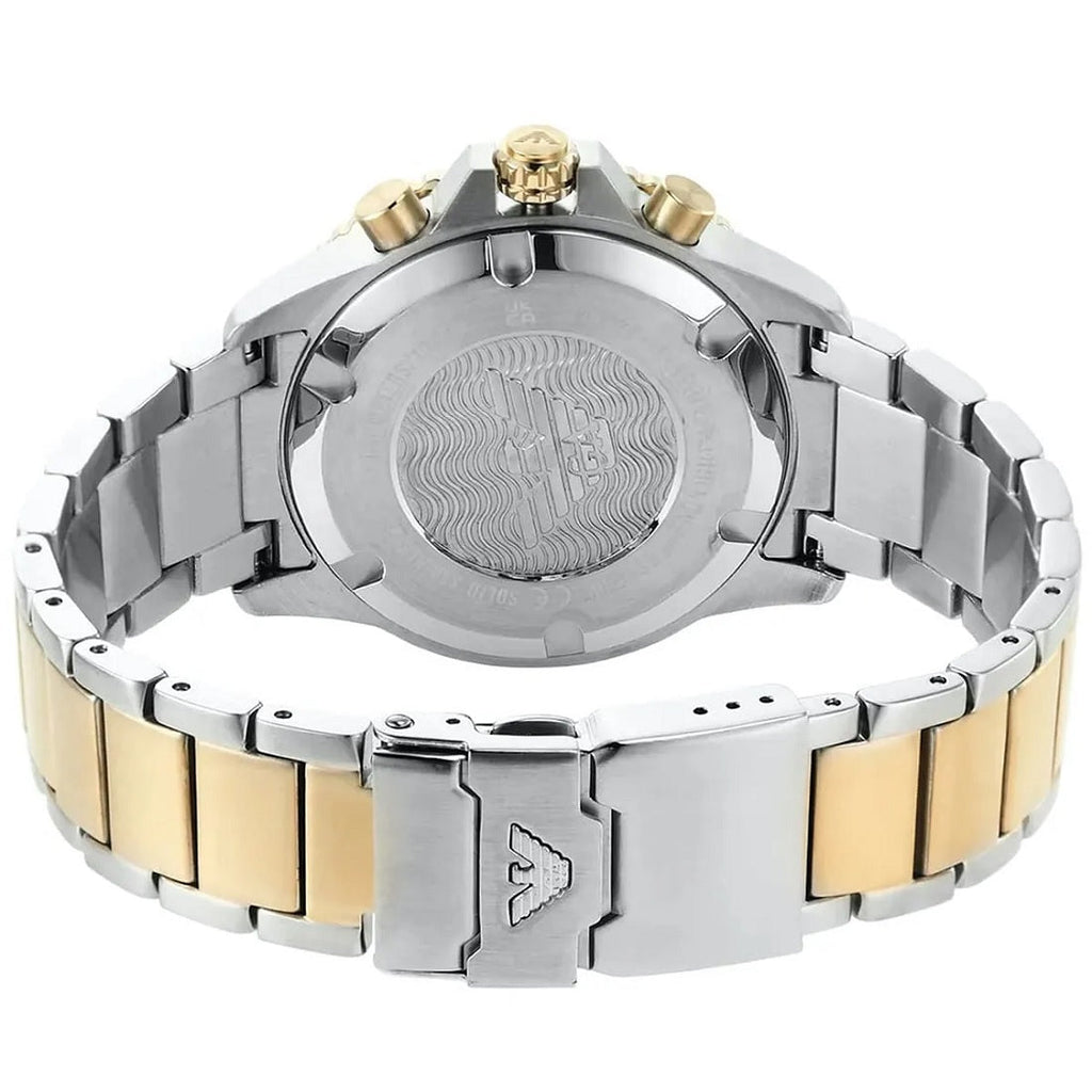 Emporio Armani Men's Watch Stainless Steel Silver & Yellow Gold Strap With Blue Dial AR11362 Diver