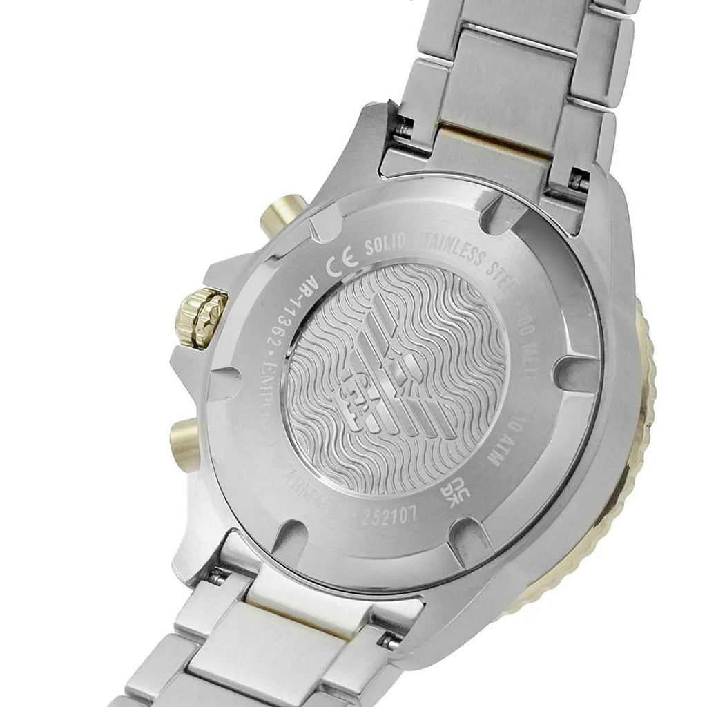 Emporio Armani Men's Watch Stainless Steel Silver & Yellow Gold Strap With Blue Dial AR11362 Diver