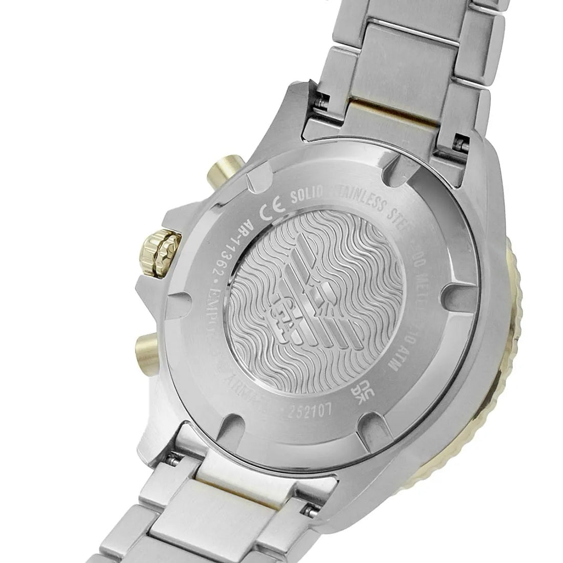 Emporio Armani Men's Watch Stainless Steel Silver & Yellow Gold Strap With Blue Dial AR11362 Diver