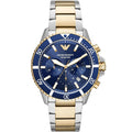 Emporio Armani Men's Watch Stainless Steel Silver & Yellow Gold Strap With Blue Dial AR11362 Diver