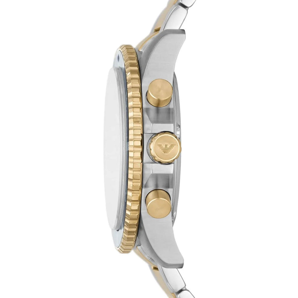 Emporio Armani Men's Watch Stainless Steel Silver & Yellow Gold Strap With Blue Dial AR11362 Diver