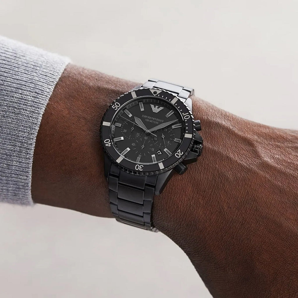 Emporio Armani Men's Watch Stainless Steel Black Strap With Black Dial AR11363 Diver