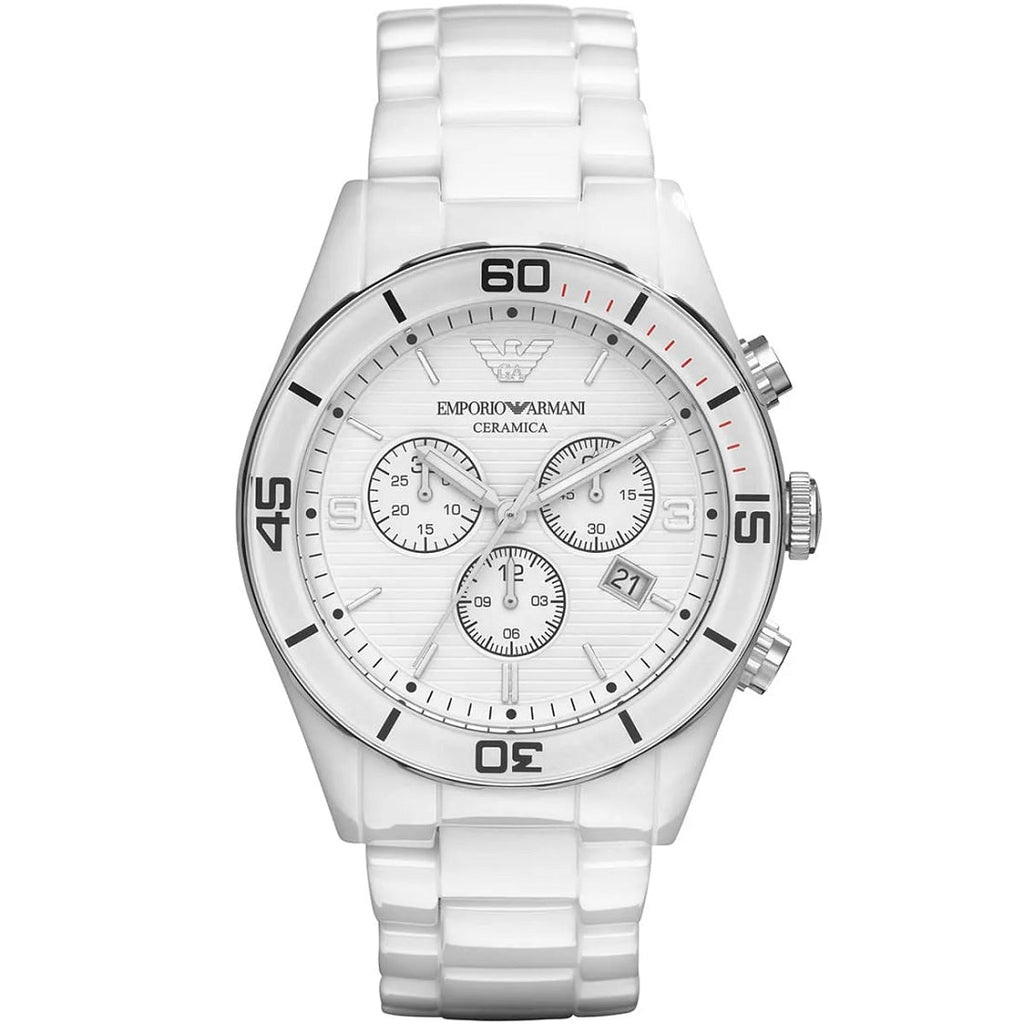Emporio Armani Men’s Watch Ceramic White Strap With White Dial AR1424 Leo