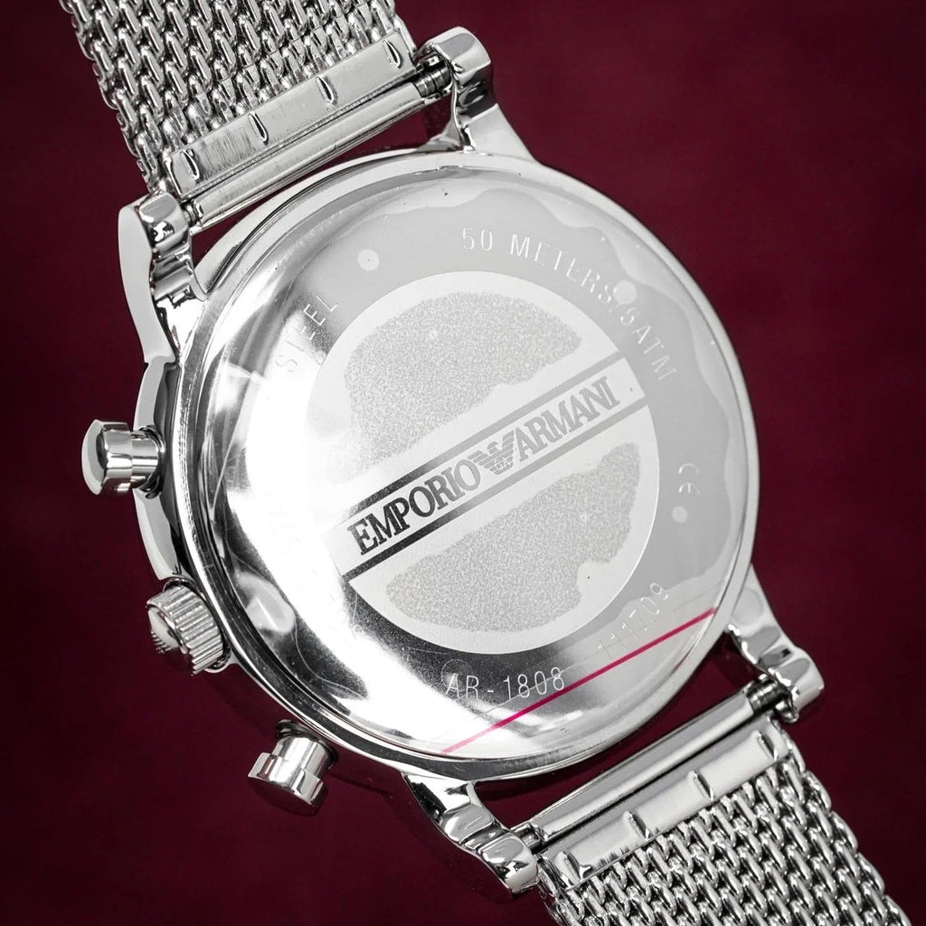 Emporio Armani Men's Watch Stainless Steel Silver Mesh Strap With Black Dial AR1808 Luigi