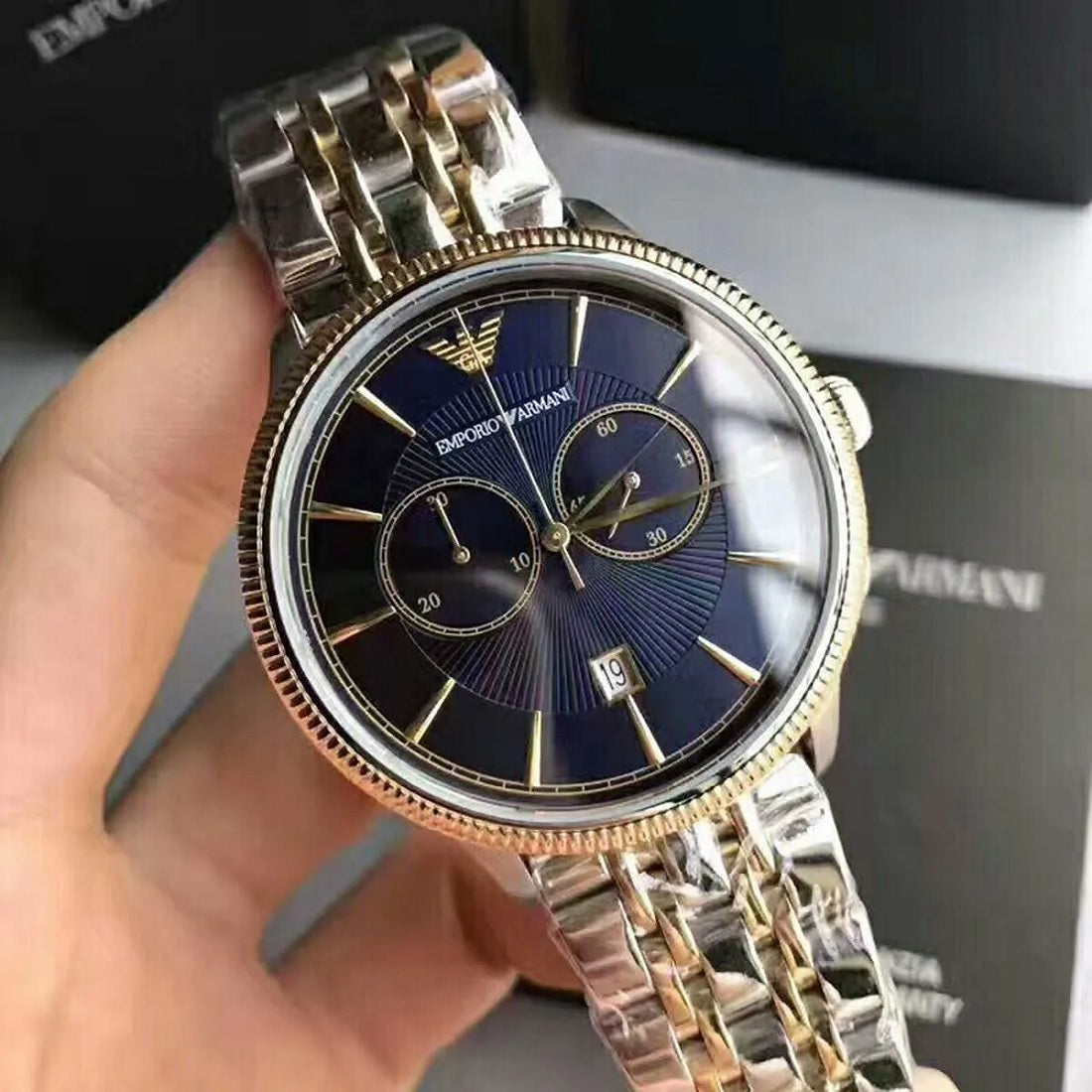 Emporio Armani Men’s Watch Stainless Steel Two-Tone Strap With Blue Dial AR1847 Alpha