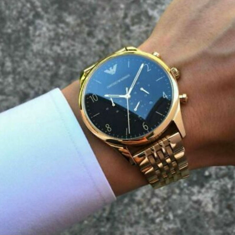 Emporio Armani Men’s Watch Stainless Steel Gold Strap With Black Dial AR1893