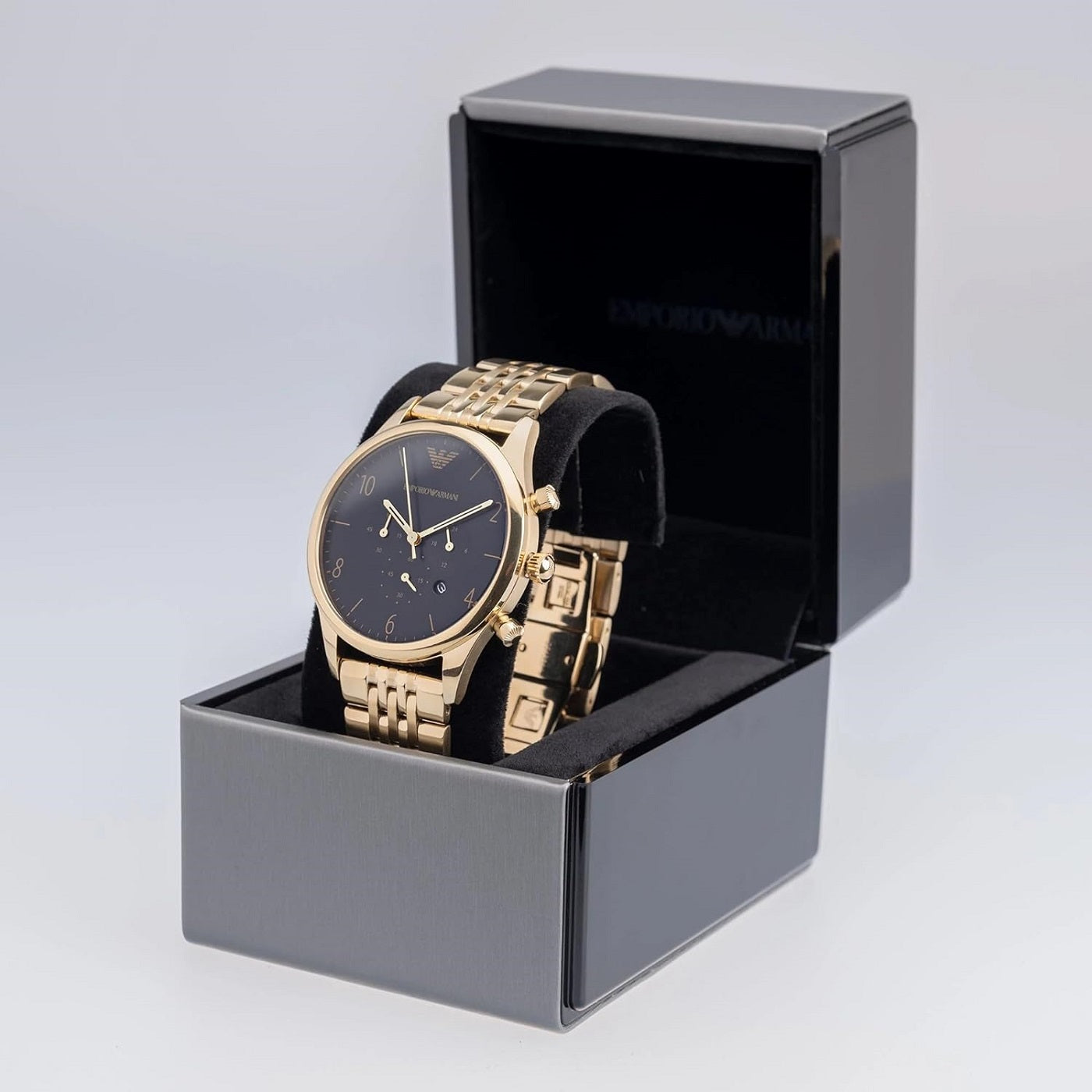 Emporio Armani Men’s Watch Stainless Steel Gold Strap With Black Dial AR1893