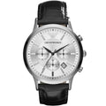 Emporio Armani Men’s Watch Leather Black Strap With Silver Dial AR2432 Renato