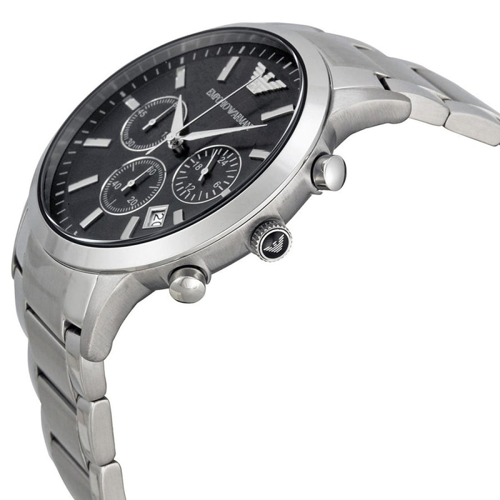 Emporio Armani Men’s Watch Stainless Steel Silver Bracelet With Black Dial AR2434 Renato