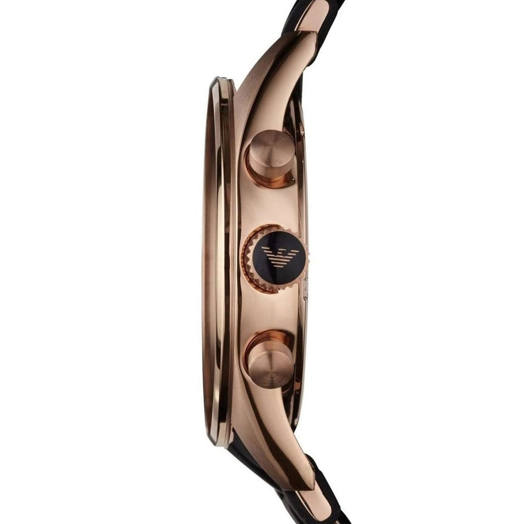 Emporio Armani Men's Watch Silicone Black Strap With Black Dial And Rose Gold Case AR5905 Sportivo