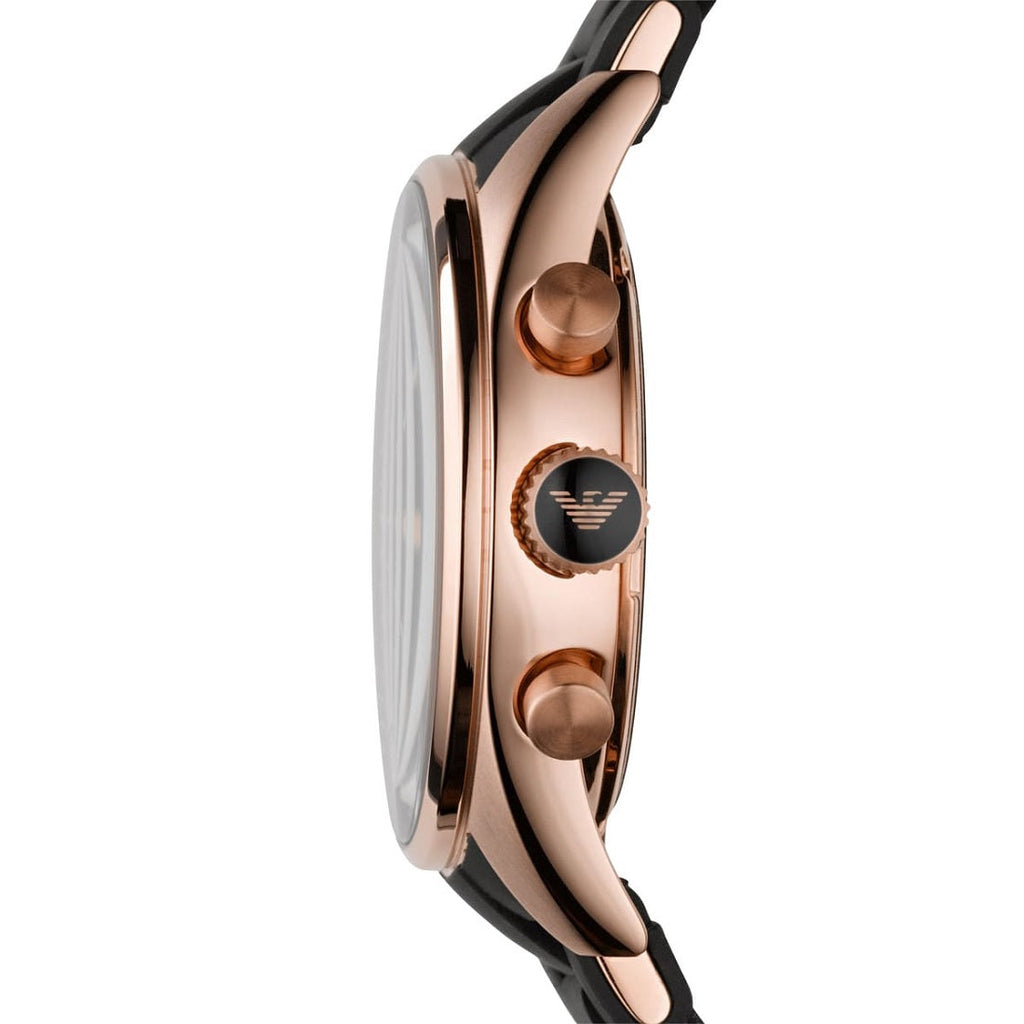 Emporio Armani Women's Watch Silicone Black Strap With Black Dial And Rose Gold Case AR5906 Sportivo