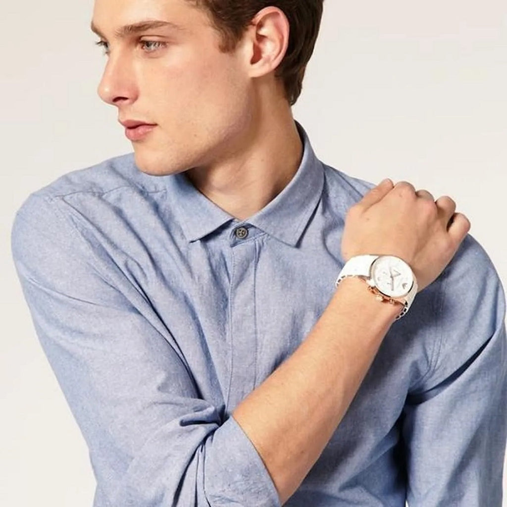 Emporio Armani Mens Watch Silicone White Strap with White Dial and Gold Case AR5919 Sportivo