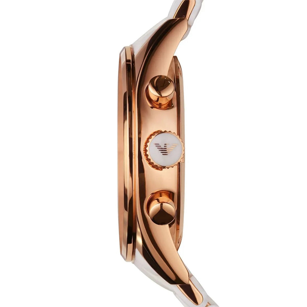 Emporio Armani Women's Watch Silicone White Strap With White Dial And Rose Gold Case AR5920 Sportivo