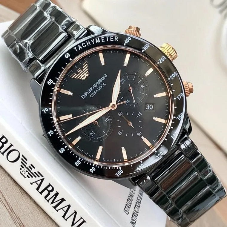 Emporio Armani Men's Ceramic Black Strap & Black Dial Watch AR70002