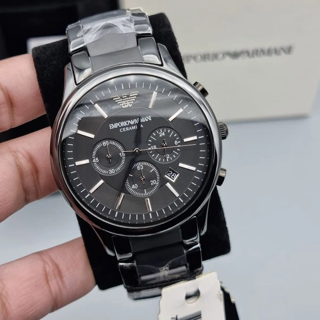 Emporio Armani Men’s Watch Ceramic Black Strap With Black Dial AR1451 Chronograph