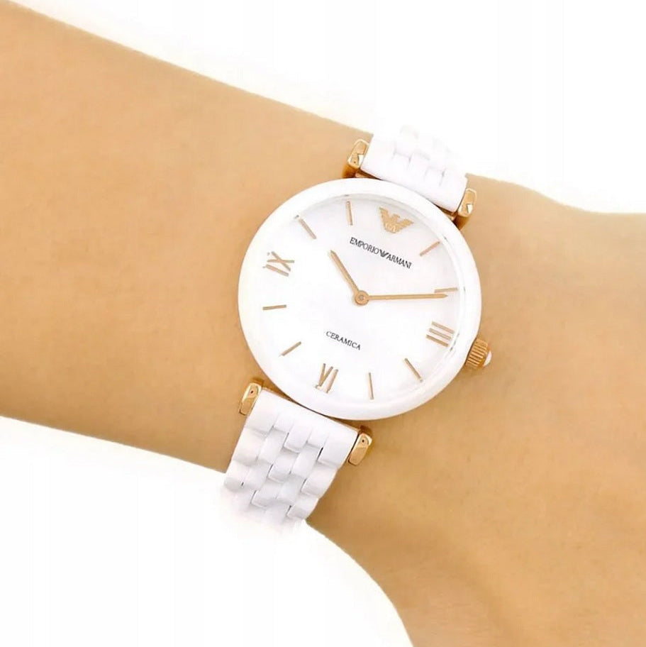 Emporio Armani Women’s Watch Ceramic White Strap With White Dial AR1486