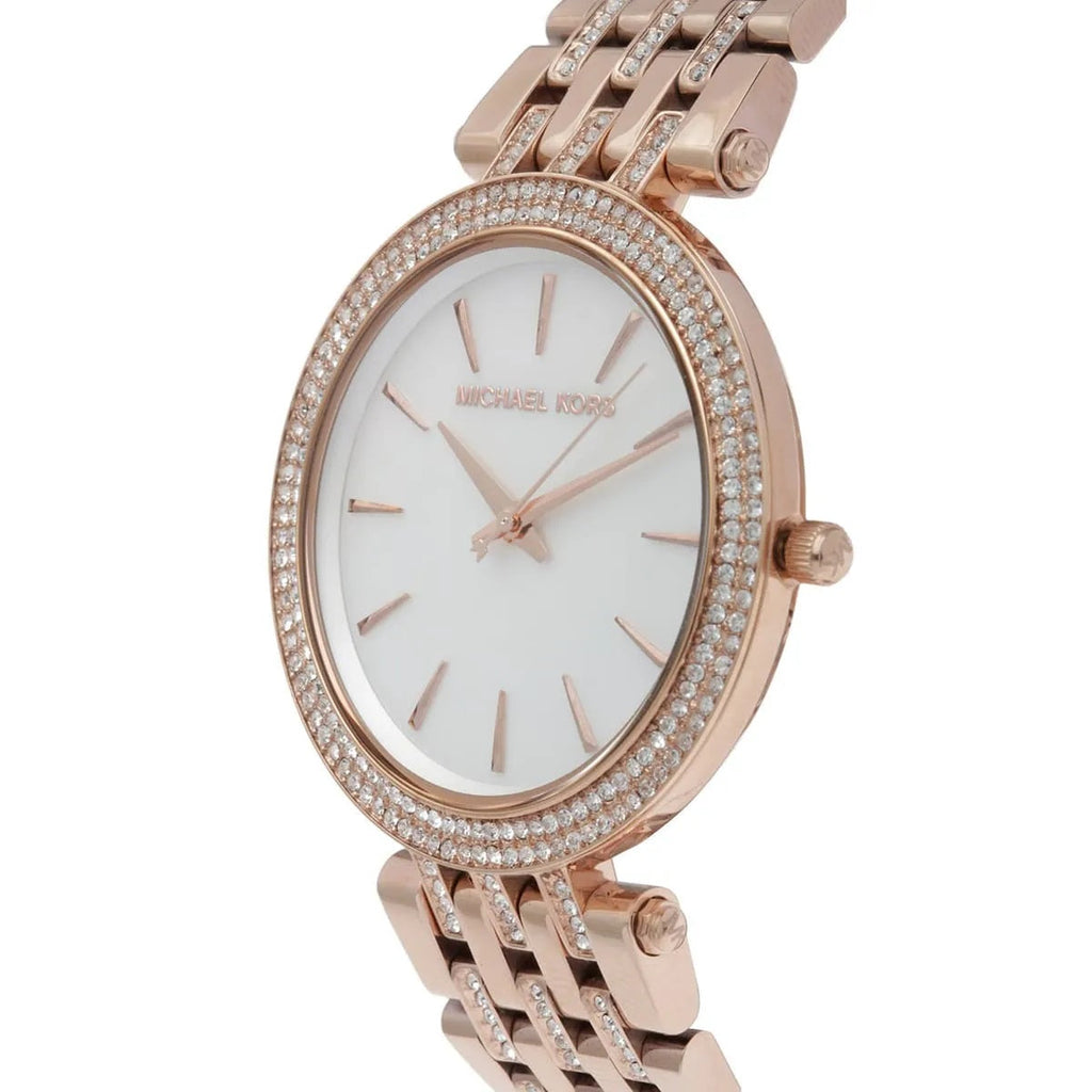 Michael Kors Women’s Watch Stainless Steel Rose Gold Strap With Mother Of Pearl Dial And Crystals MK3220