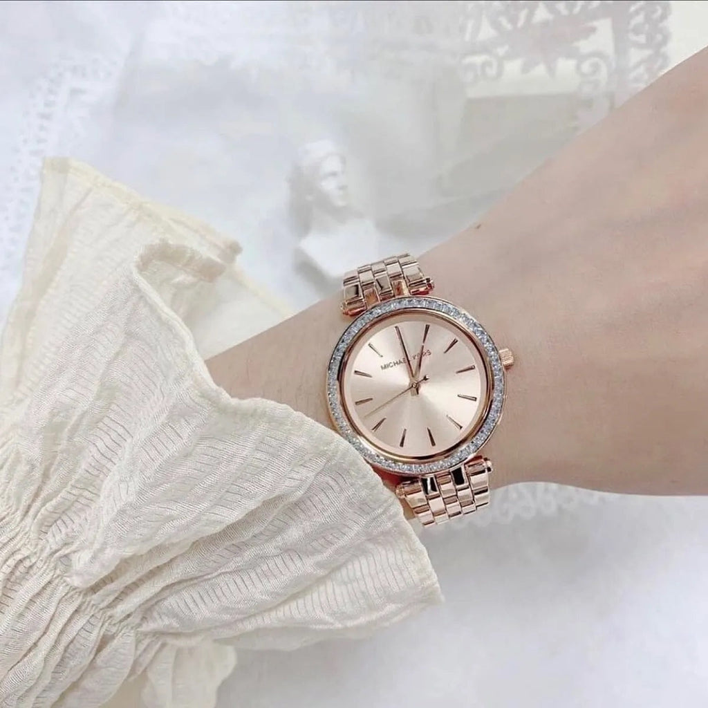 Michael Kors Women’s Watch Stainless Steel Rose Gold Strap With Rose Gold Dial And Crystals MK3366