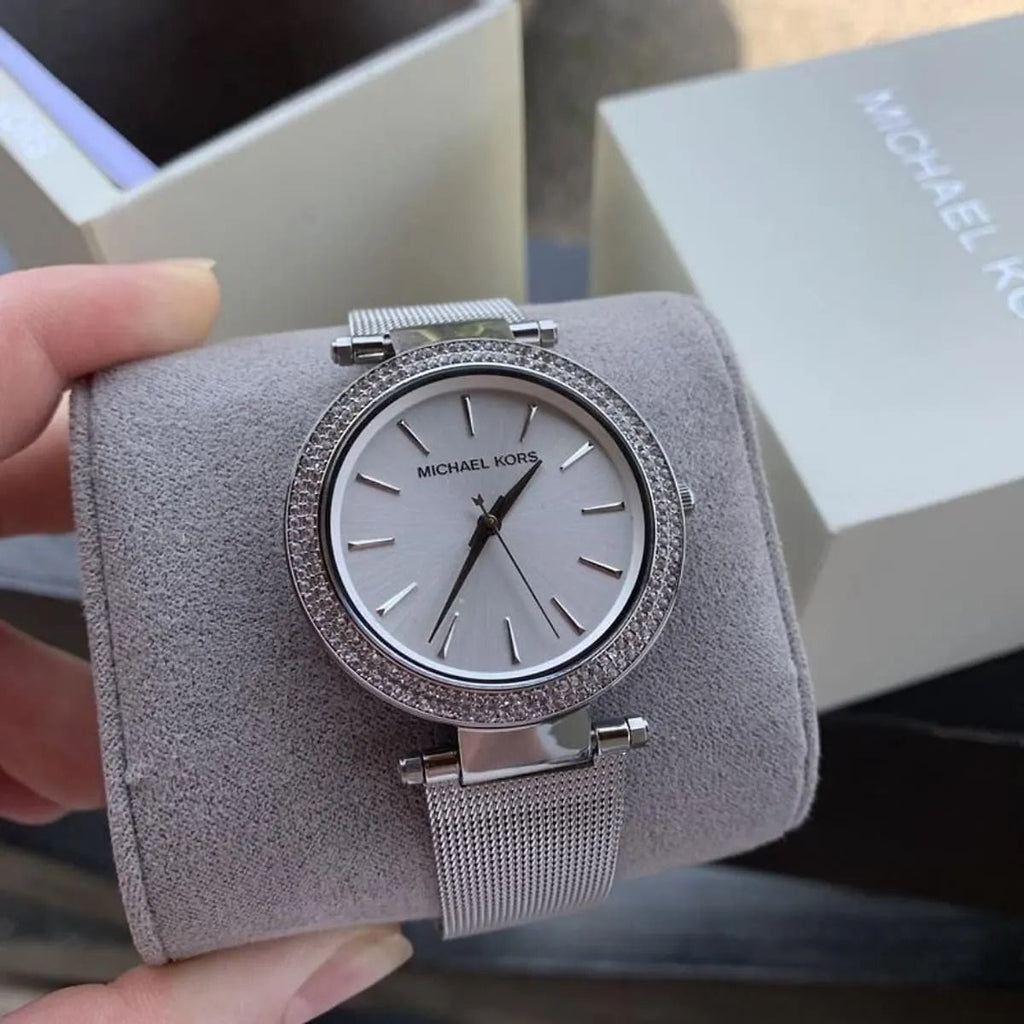 Michael Kors Women’s Watch Stainless Steel Silver Mesh Strap With Silver Dial And Crystals MK3367