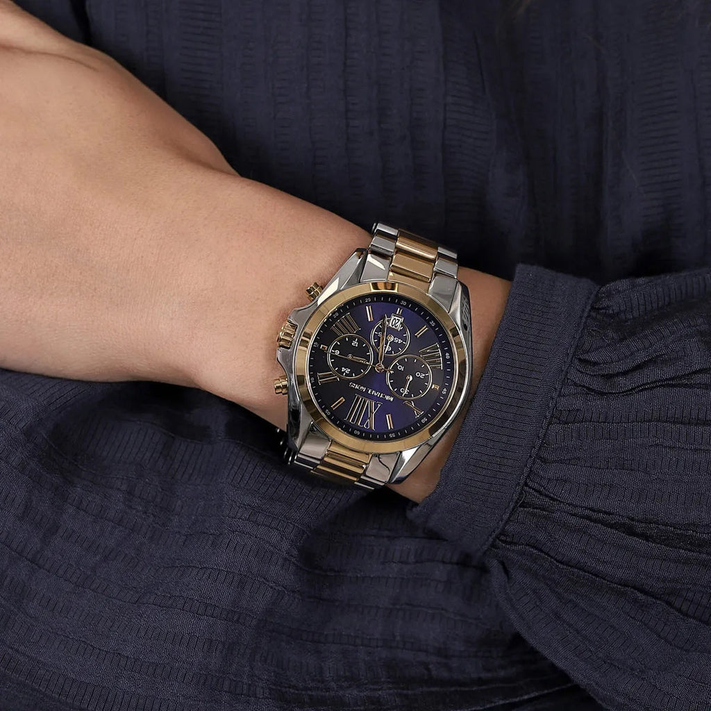 Michael Kors Women’s Watch Stainless Steel Two Tone Gold & Silver Strap With Blue Dial MK5976