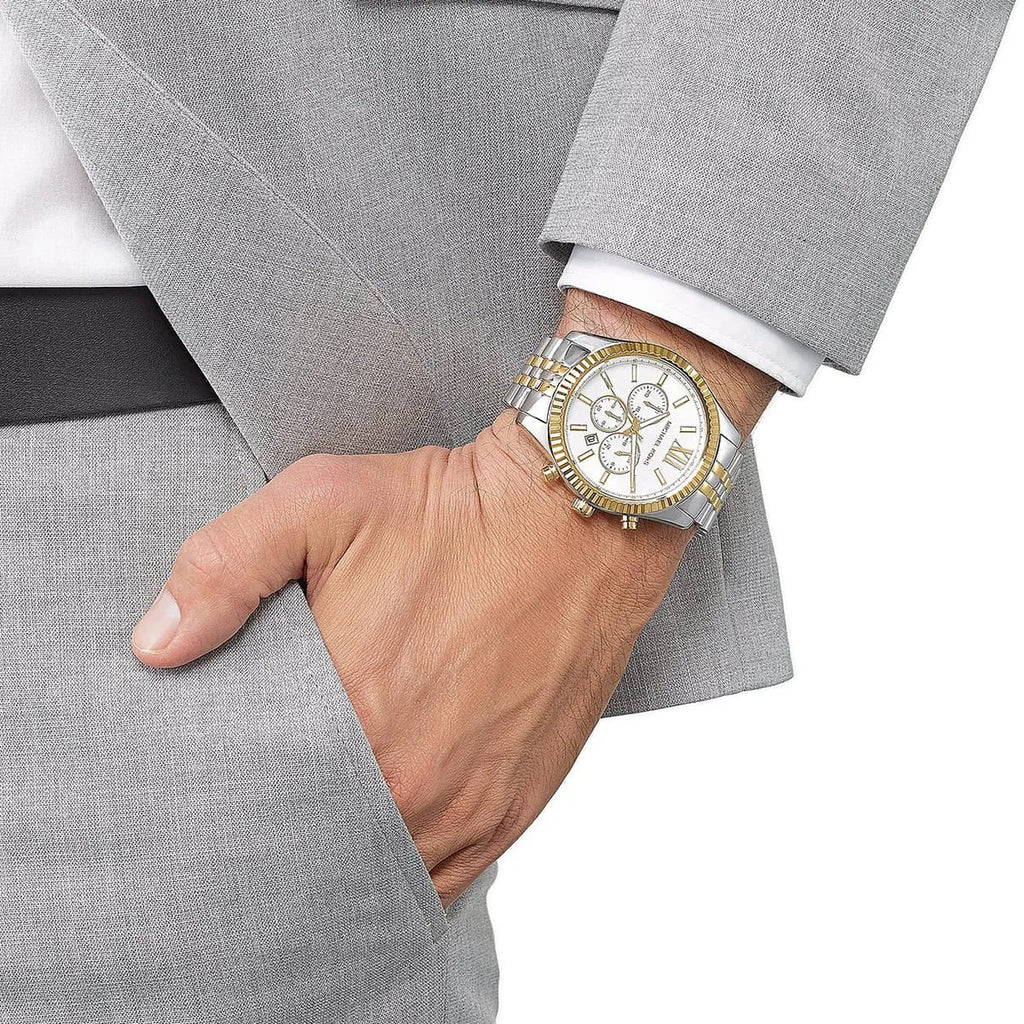 Michael Kors Men’s Watch Two-Tone Silver And Gold Strap With Silver Dial MK8344