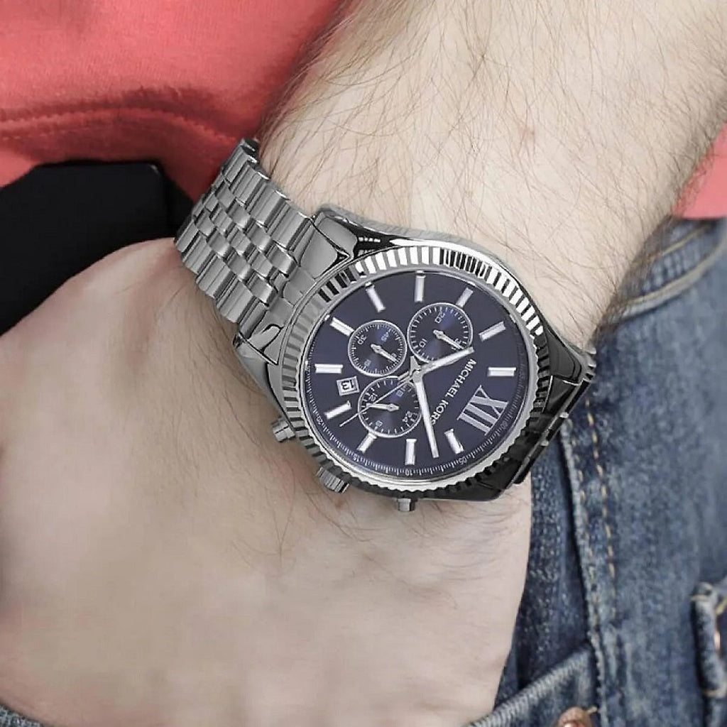 Michael Kors Men’s Watch Stainless Steel Silver Strap With Blue Dial MK8280